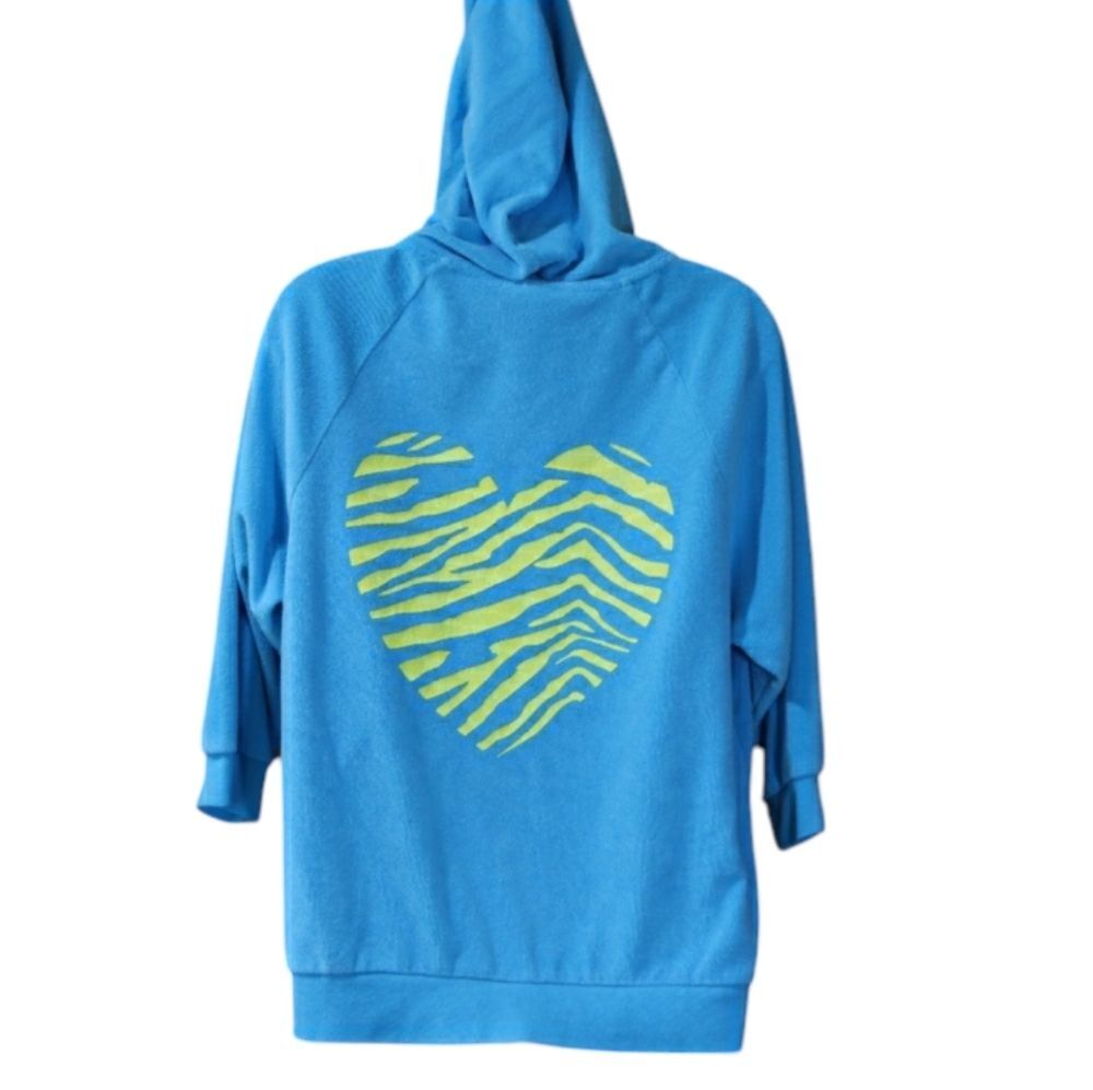 Joe Boxer Blue and Yellow Heart Terry Cloth Full Zip Hoodie Jacket Medium